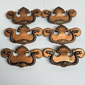 Vintage Brass Drawer Pulls Copper Toned Shell Design BPC453 Lot Of 6